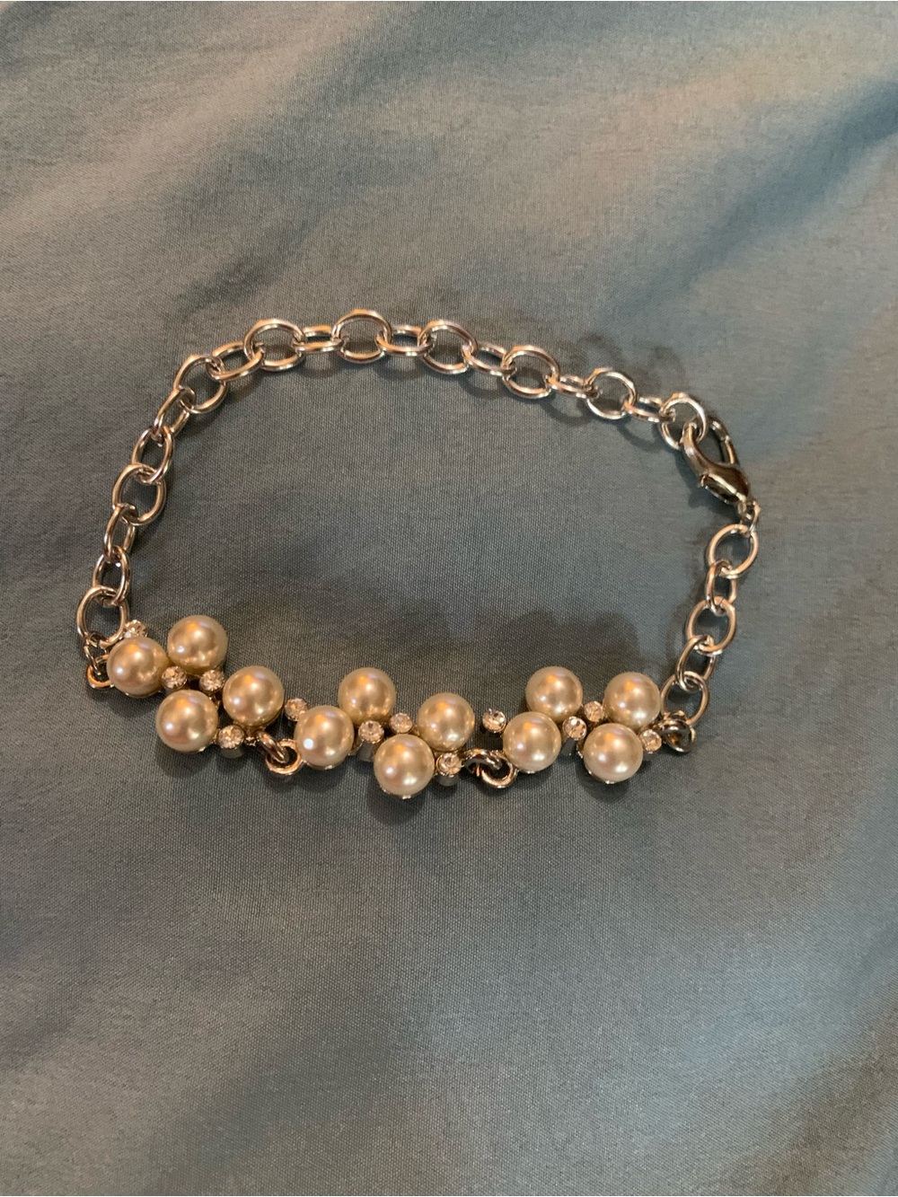 Pearl Cluster Link Bracelet - Silver Tone